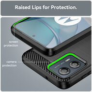 Motorola Moto G13 / G23 / G53 Hoesje, MobyDefend TPU Gelcase, Geborsteld Metaal + Carbonlook, Zwart