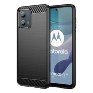 Motorola Moto G13 / G23 / G53 Hoesje, MobyDefend TPU Gelcase, Geborsteld Metaal + Carbonlook, Zwart