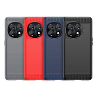 OnePlus 11 Hoesje - MobyDefend TPU Backcover - Geborstelde Metaal &amp; Carbon-Look - Zwart