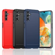 Samsung Galaxy A14 Hoesje - MobyDefend TPU Backcover - Geborstelde Metaal &amp; Carbon-Look - Zwart
