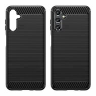 Samsung Galaxy A14 Hoesje - MobyDefend TPU Backcover - Geborstelde Metaal &amp; Carbon-Look - Zwart