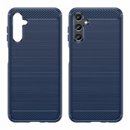 Samsung Galaxy A14 Hoesje, MobyDefend TPU Gelcase, Geborsteld Metaal + Carbonlook, Blauw