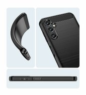 Samsung Galaxy A14 Hoesje - MobyDefend TPU Backcover - Geborstelde Metaal &amp; Carbon-Look - Rood