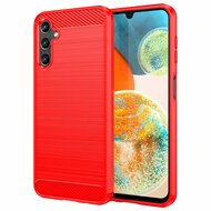 Samsung Galaxy A14 Hoesje - MobyDefend TPU Backcover - Geborstelde Metaal &amp; Carbon-Look - Rood