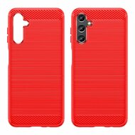 Samsung Galaxy A14 Hoesje, MobyDefend TPU Gelcase, Geborsteld Metaal + Carbonlook, Rood