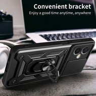 Xiaomi Redmi Note 12 5G Hoesje - MobyDefend Pantsercase Met Draaibare Ring - Zwart