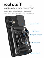 Xiaomi Redmi Note 12 5G Hoesje - MobyDefend Pantsercase Met Draaibare Ring - Zwart