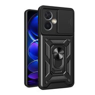 Xiaomi Redmi Note 12 5G Hoesje - MobyDefend Pantsercase Met Draaibare Ring - Zwart