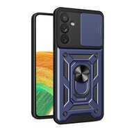 Samsung Galaxy A34 Hoesje - MobyDefend Pantsercase Met Draaibare Ring - Blauw