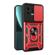 Xiaomi 13 Hoesje, MobyDefend Pantsercase Met Draaibare Ring, Rood