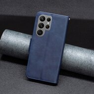 Samsung Galaxy S23 Ultra Hoesje, MobyDefend Wallet Book Case Met Koord, Blauw