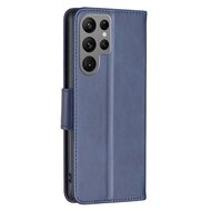 Samsung Galaxy S23 Ultra Hoesje, MobyDefend Wallet Book Case Met Koord, Blauw