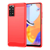 Xiaomi Redmi Note 12 Pro 4G Hoesje - MobyDefend TPU Backcover - Geborstelde Metaal &amp; Carbon-Look - Rood