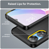 Oppo A78 (5G) Hoesje - MobyDefend TPU Backcover - Geborstelde Metaal &amp; Carbon-Look - Zwart