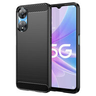 Oppo A78 (5G) Hoesje, MobyDefend TPU Gelcase, Geborsteld Metaal + Carbonlook, Zwart