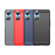 Oppo A78 (5G) Hoesje - MobyDefend TPU Backcover - Geborstelde Metaal &amp; Carbon-Look - Blauw