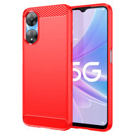 Oppo A78 (5G) Hoesje, MobyDefend TPU Gelcase, Geborsteld Metaal + Carbonlook, Rood