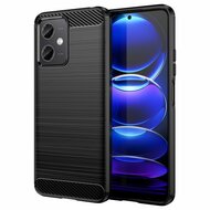 Xiaomi Redmi Note 12 5G Hoesje, MobyDefend TPU Gelcase, Geborsteld Metaal + Carbonlook, Zwart