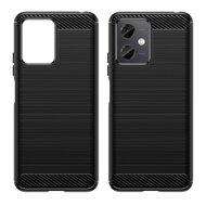 Xiaomi Redmi Note 12 5G Hoesje, MobyDefend TPU Gelcase, Geborsteld Metaal + Carbonlook, Zwart