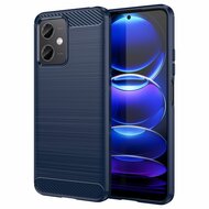 Xiaomi Redmi Note 12 5G Hoesje, MobyDefend TPU Gelcase, Geborsteld Metaal + Carbonlook, Blauw