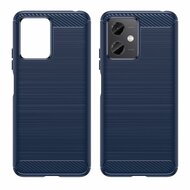 Xiaomi Redmi Note 12 5G Hoesje, MobyDefend TPU Gelcase, Geborsteld Metaal + Carbonlook, Blauw