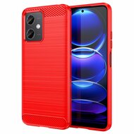 Xiaomi Redmi Note 12 5G Hoesje, MobyDefend TPU Gelcase, Geborsteld Metaal + Carbonlook, Rood