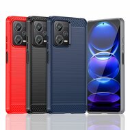 Xiaomi Redmi Note 12 Pro Plus 5G Hoesje - MobyDefend TPU Backcover - Geborstelde Metaal &amp; Carbon-Look - Zwart