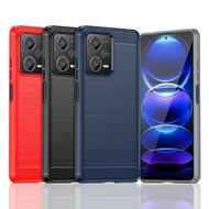 Xiaomi Redmi Note 12 Pro Plus 5G Hoesje, MobyDefend TPU Gelcase, Geborsteld Metaal + Carbonlook, Zwart