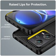 Xiaomi Redmi Note 12 Pro Plus 5G Hoesje, MobyDefend TPU Gelcase, Geborsteld Metaal + Carbonlook, Zwart