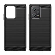 Xiaomi Redmi Note 12 Pro Plus 5G Hoesje, MobyDefend TPU Gelcase, Geborsteld Metaal + Carbonlook, Zwart