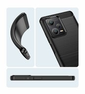 Xiaomi Redmi Note 12 Pro Plus 5G Hoesje - MobyDefend TPU Backcover - Geborstelde Metaal &amp; Carbon-Look - Blauw