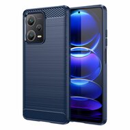 Xiaomi Redmi Note 12 Pro Plus 5G Hoesje, MobyDefend TPU Gelcase, Geborsteld Metaal + Carbonlook, Blauw