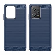 Xiaomi Redmi Note 12 Pro Plus 5G Hoesje, MobyDefend TPU Gelcase, Geborsteld Metaal + Carbonlook, Blauw