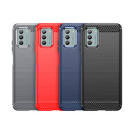 Nokia G22 Hoesje, MobyDefend TPU Gelcase, Geborsteld Metaal + Carbonlook, Rood