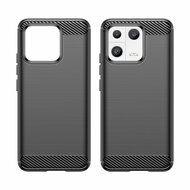 Xiaomi 13 Hoesje - MobyDefend TPU Backcover - Geborstelde Metaal &amp; Carbon-Look - Zwart