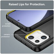 Xiaomi 13 Hoesje - MobyDefend TPU Backcover - Geborstelde Metaal &amp; Carbon-Look - Blauw