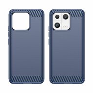Xiaomi 13 Hoesje - MobyDefend TPU Backcover - Geborstelde Metaal &amp; Carbon-Look - Blauw