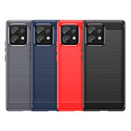 Motorola Edge 40 Pro Hoesje - MobyDefend TPU Backcover - Geborstelde Metaal &amp; Carbon-Look - Blauw