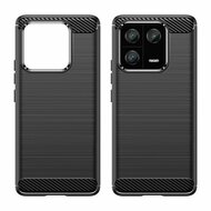 Xiaomi 13 Pro Hoesje - MobyDefend TPU Backcover - Geborstelde Metaal &amp; Carbon-Look - Zwart