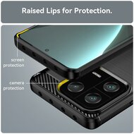 Xiaomi 13 Pro Hoesje - MobyDefend TPU Backcover - Geborstelde Metaal &amp; Carbon-Look - Blauw