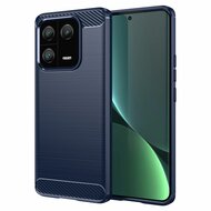 Xiaomi 13 Pro Hoesje - MobyDefend TPU Backcover - Geborstelde Metaal &amp; Carbon-Look - Blauw