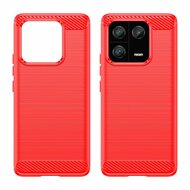 Xiaomi 13 Pro Hoesje - MobyDefend TPU Backcover - Geborstelde Metaal &amp; Carbon-Look - Rood