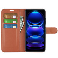 Xiaomi Redmi Note 12 Pro 5G Hoesje, MobyDefend Kunstleren Wallet Book Case (Sluiting Voorkant), Bruin