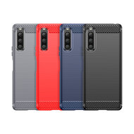 Sony Xperia 10 V Hoesje, MobyDefend TPU Gelcase, Geborsteld Metaal + Carbonlook, Zwart