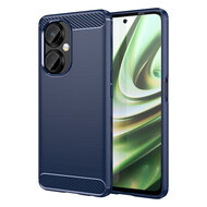 OnePlus Nord CE 3 Lite Hoesje - MobyDefend TPU Backcover - Geborstelde Metaal &amp; Carbon-Look - Blauw