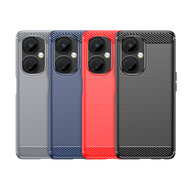 OnePlus Nord CE 3 Lite Hoesje - MobyDefend TPU Backcover - Geborstelde Metaal &amp; Carbon-Look - Rood