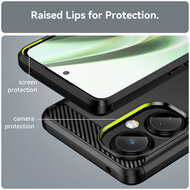 OnePlus Nord CE 3 Lite Hoesje - MobyDefend TPU Backcover - Geborstelde Metaal &amp; Carbon-Look - Rood
