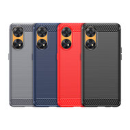 Oppo Reno8 T Hoesje - MobyDefend TPU Backcover - Geborstelde Metaal &amp; Carbon-Look - Rood