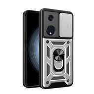 Oppo Reno8 T Hoesje - MobyDefend Pantsercase Met Draaibare Ring - Zilvergrijs