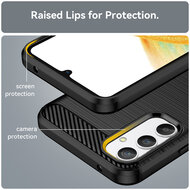 Samsung Galaxy A34 Hoesje - MobyDefend TPU Backcover - Geborstelde Metaal &amp; Carbon-Look - Zwart